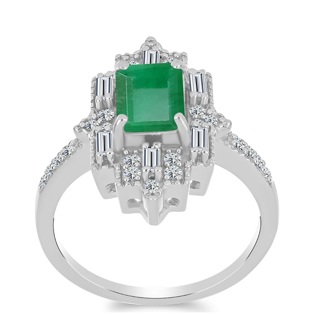 Anillo de Plata con Esmeralda de Brasil y Zircón Blanco 3 