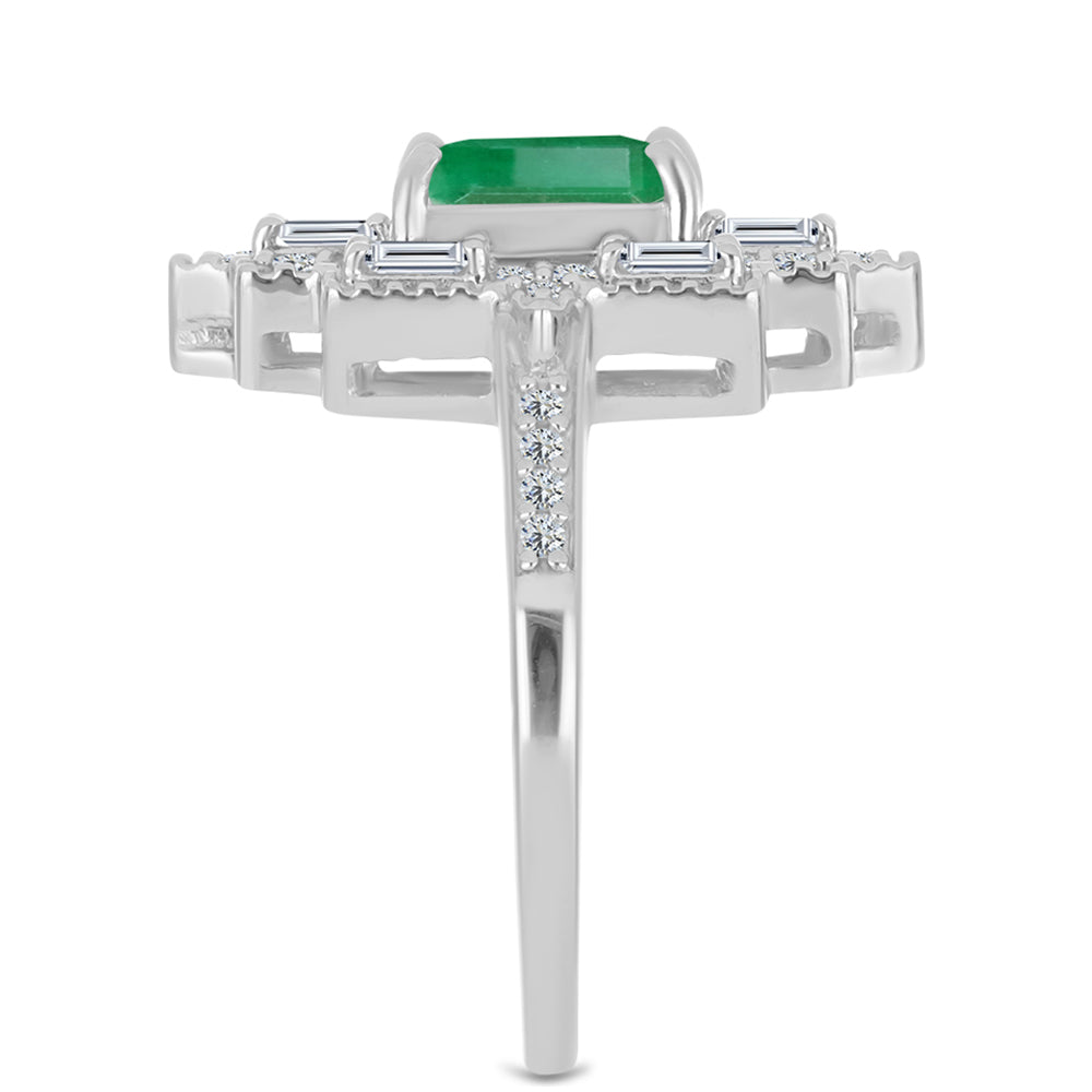 Anillo de Plata con Esmeralda de Brasil y Zircón Blanco