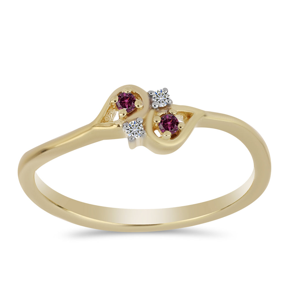 Anillo de Plata Bañada en Oro con Diamante Púrpura y Diamante blanco 1 