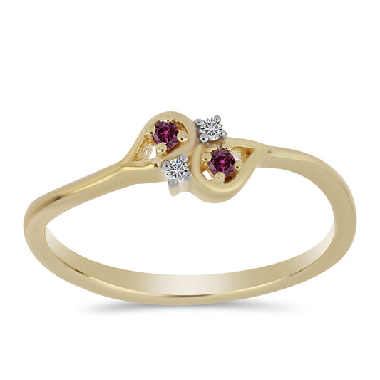 Anillo de Plata Bañada en Oro con Diamante Púrpura y Diamante blanco