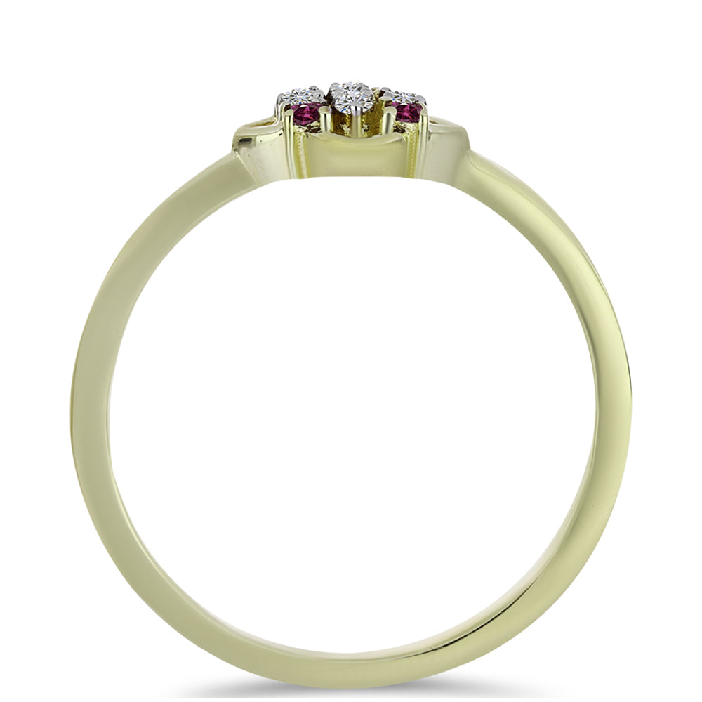 Anillo de Plata Bañada en Oro con Diamante Púrpura y Diamante blanco 2 