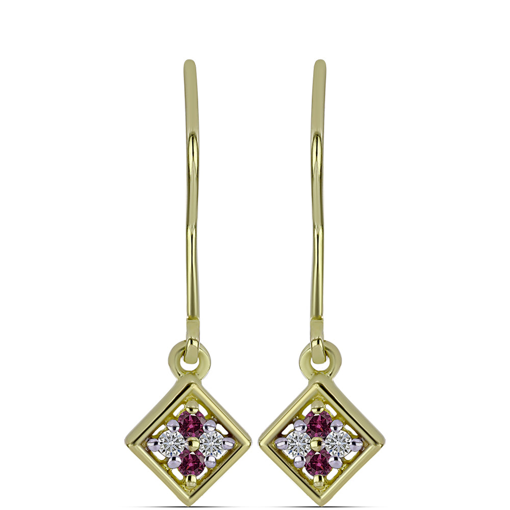 Pendientes de Plata Bañada en Oro con Diamante Púrpura y Diamante blanco 1 