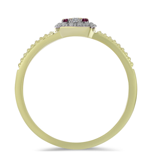 Anillo de Plata Bañada en Oro con Diamante Púrpura y Diamante blanco