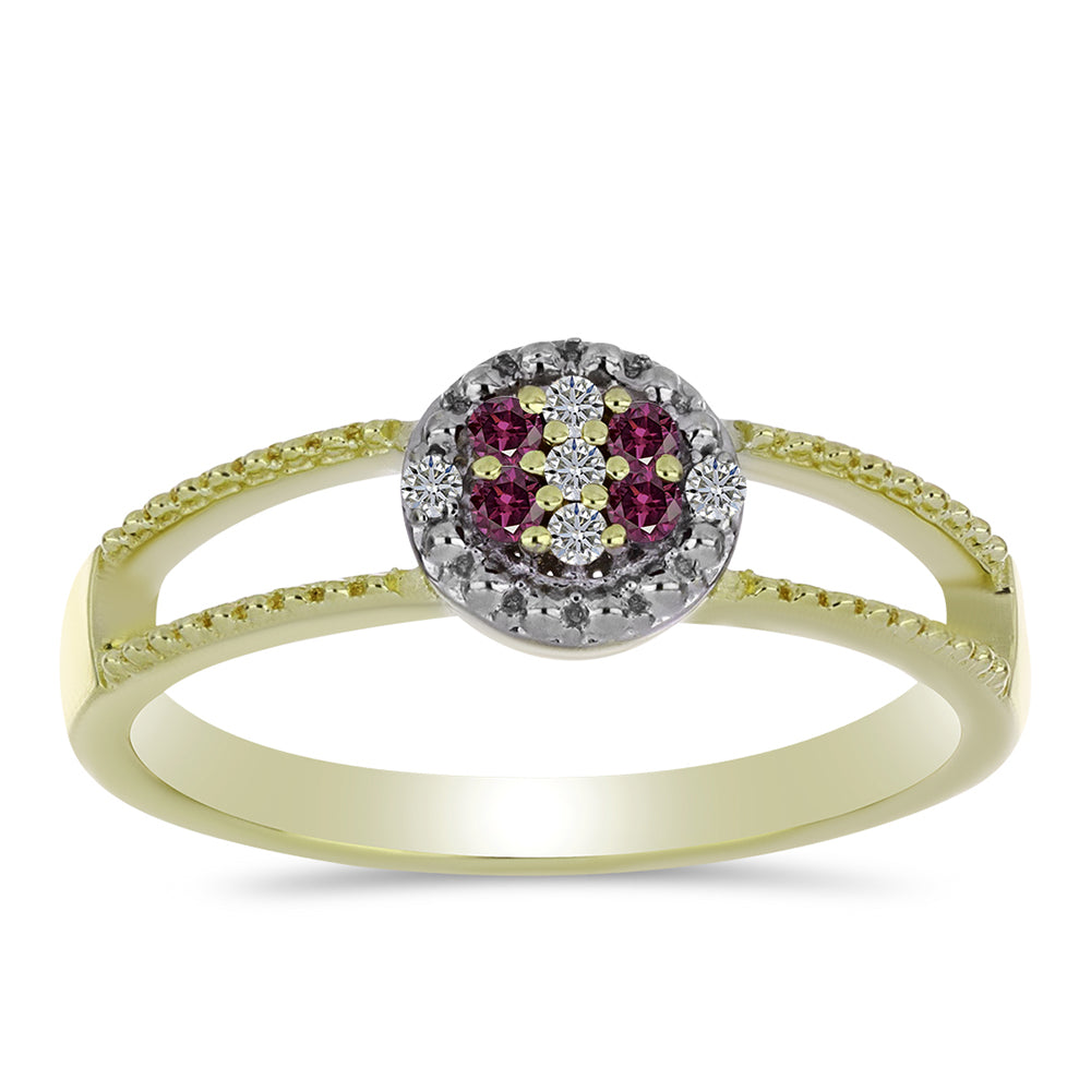 Anillo de Plata Bañada en Oro con Diamante Púrpura y Diamante blanco 3 
