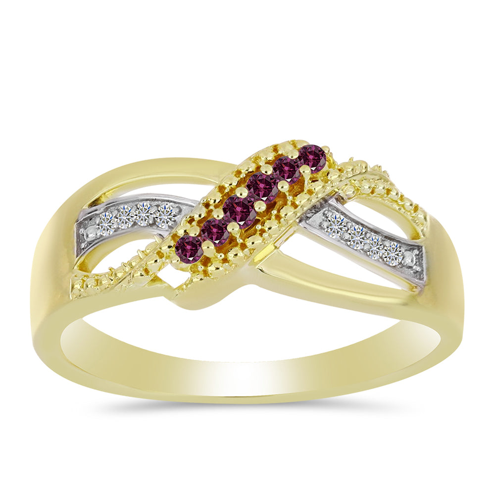 Anillo de Plata Bañada en Oro con Diamante Púrpura y Diamante blanco 3 
