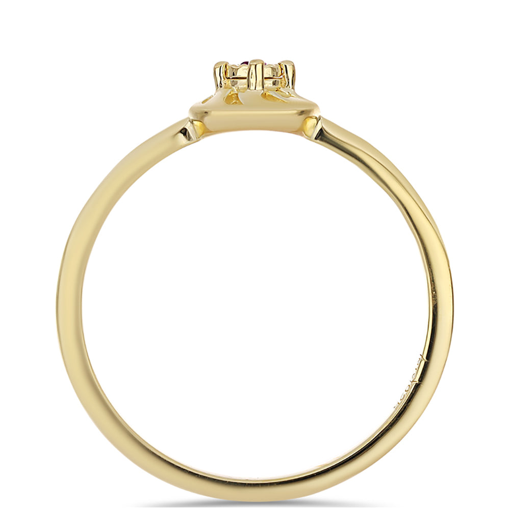 Conjunto de Plata Bañada en Oro con Diamante Púrpura ( Pendientes +Anillo +Colgante )