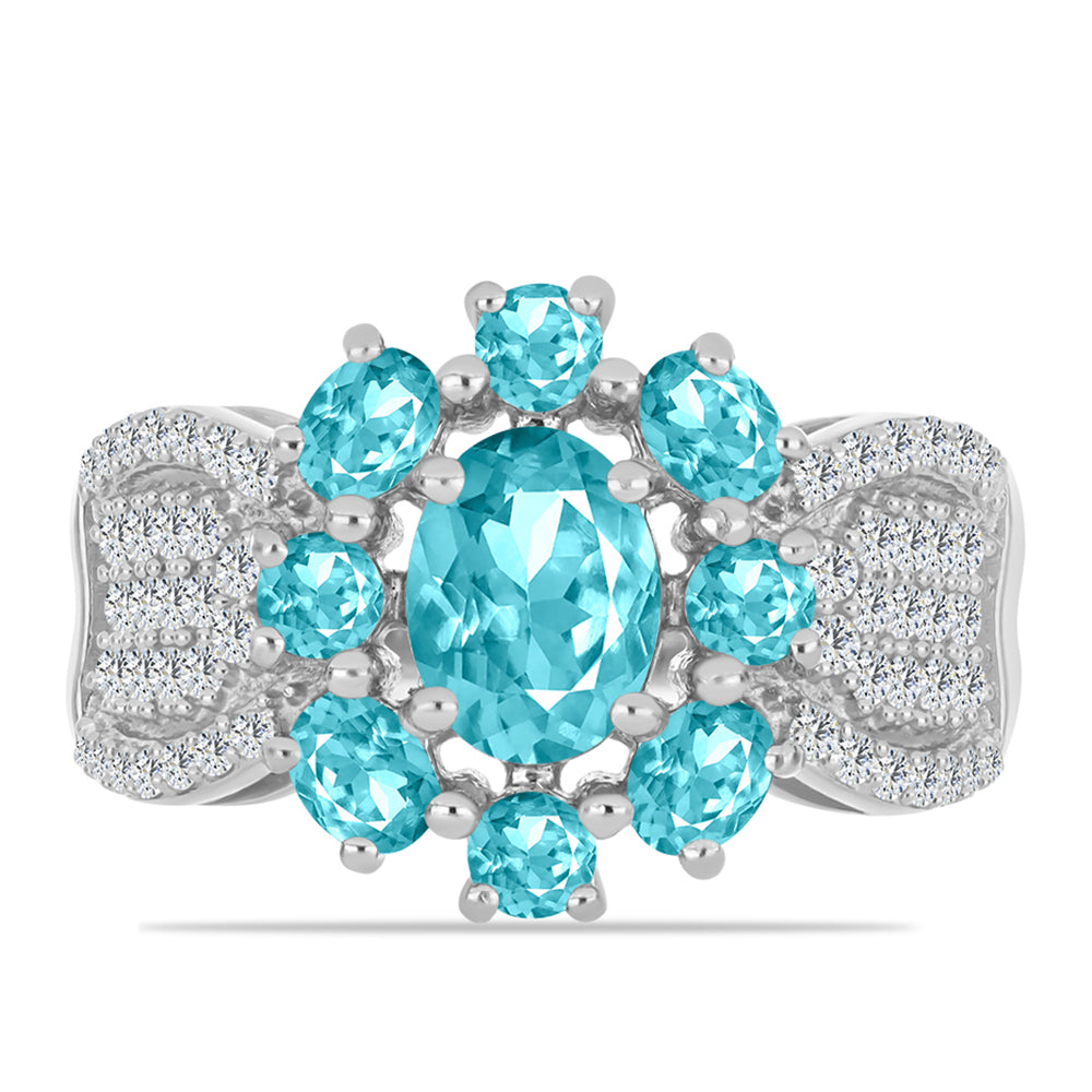 Anillo de Plata con Cuarzo Paraiba y Topacio Blanco