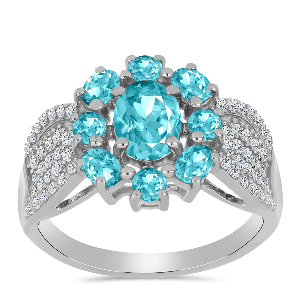 Anillo de Plata con Cuarzo Paraiba y Topacio Blanco