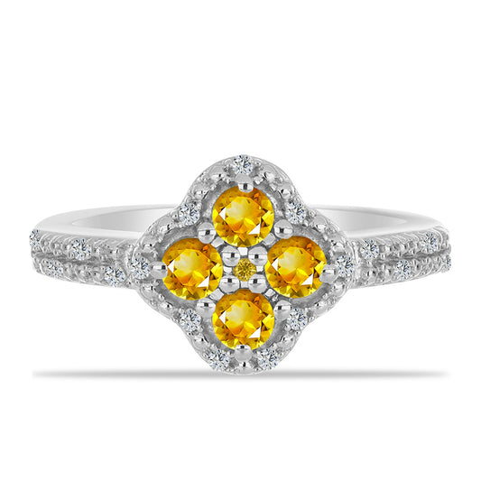 Anillo de Plata con Citrino de los Montes Urales y Topacio Blanco