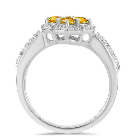 Anillo de Plata con Citrino de los Montes Urales y Topacio Blanco
