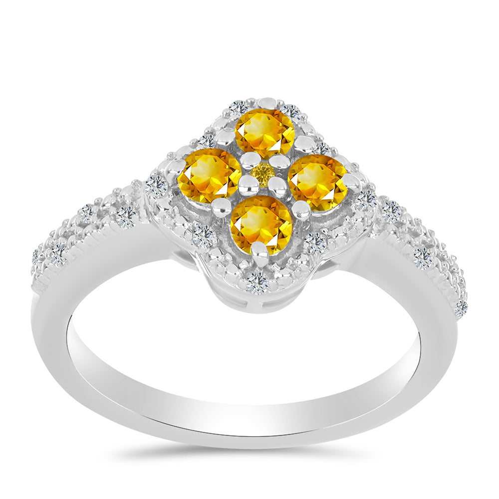 Anillo de Plata con Citrino de los Montes Urales y Topacio Blanco 3 