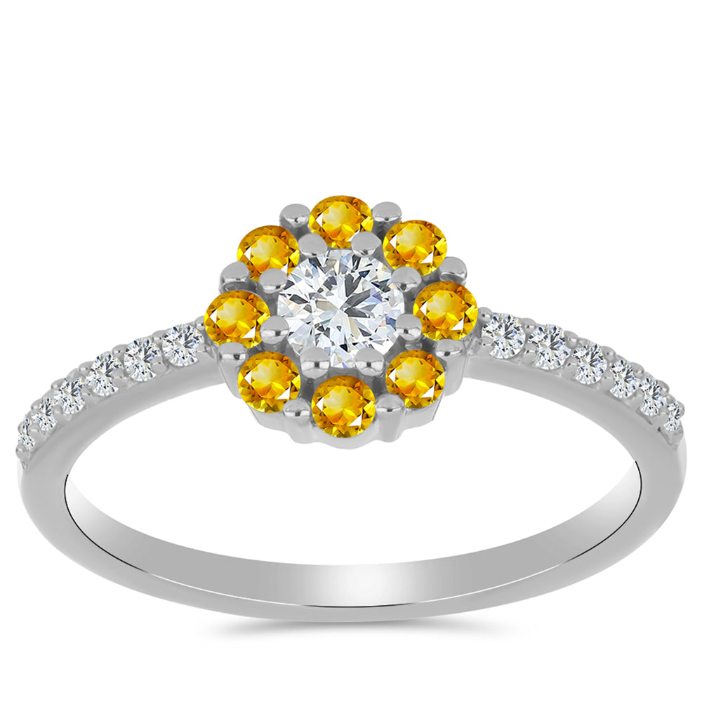 Anillo de Plata con Citrino de los Montes Urales y Topacio Blanco 3 