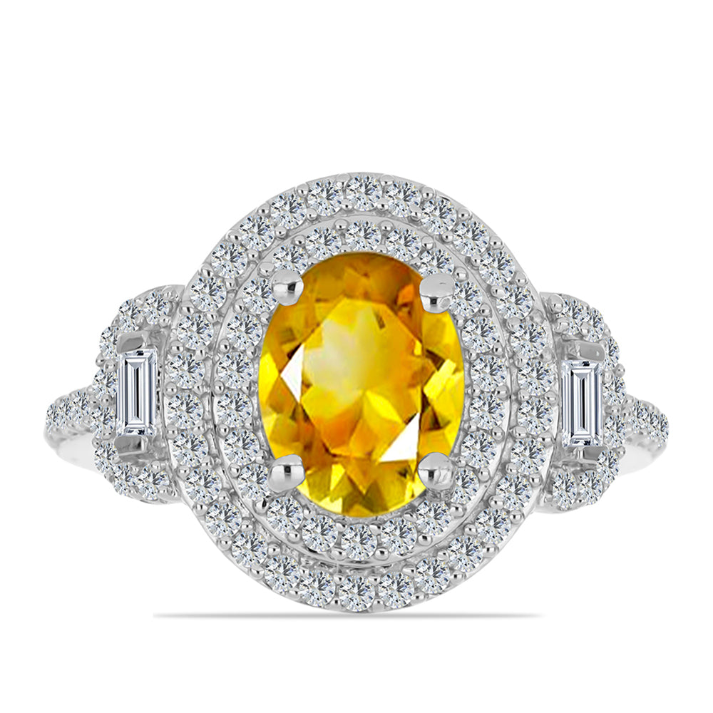 Anillo de Plata con Citrino de los Montes Urales y Zircón Blanco