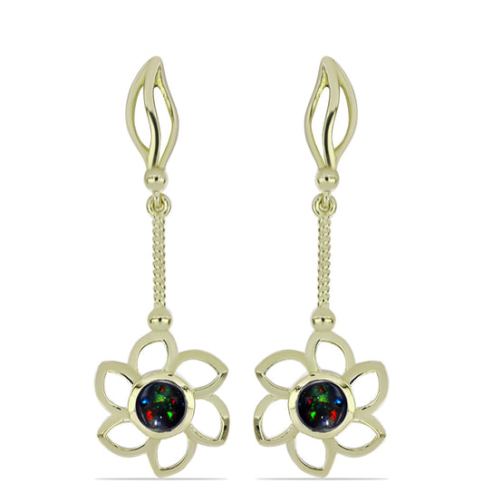 Pendientes de Plata Bañada en Oro con Ópalo negro medianoche Lega Dembi de Ëtiopía