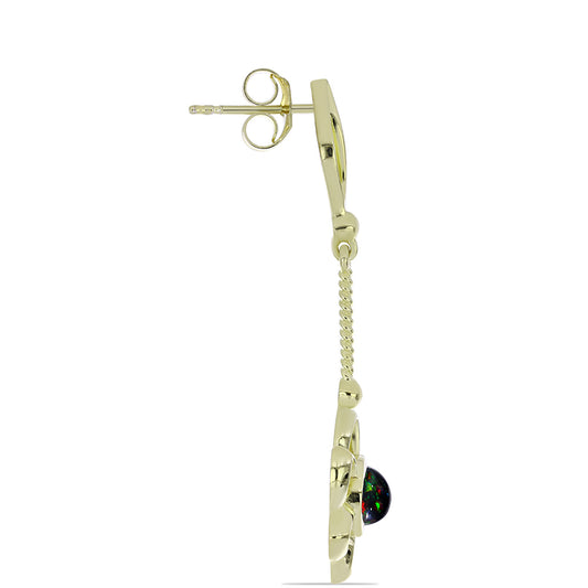 Pendientes de Plata Bañada en Oro con Ópalo negro medianoche Lega Dembi de Ëtiopía