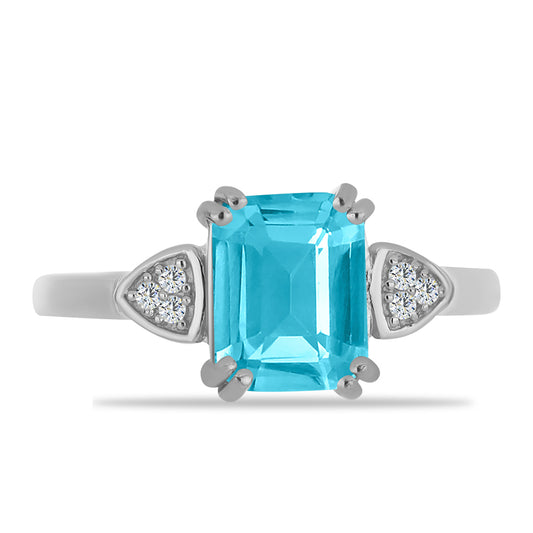 Anillo de Plata con Cuarzo Paraiba y Topacio Blanco