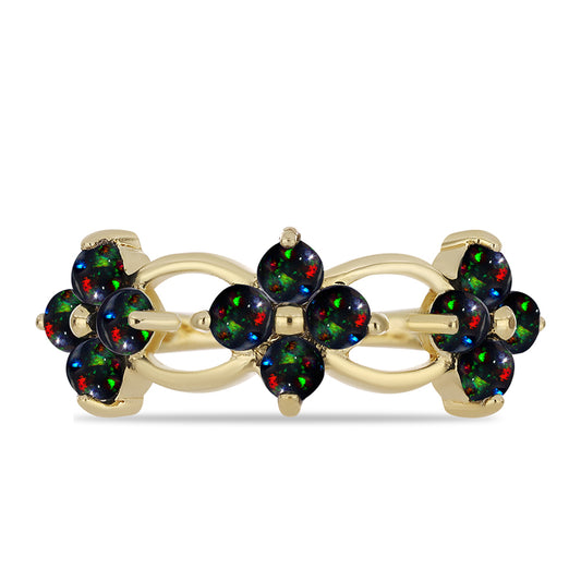 Anillo de Plata Bañada en Oro con Ópalo negro medianoche Lega Dembi de Ëtiopía