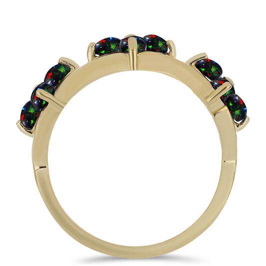 Anillo de Plata Bañada en Oro con Ópalo negro medianoche Lega Dembi de Ëtiopía