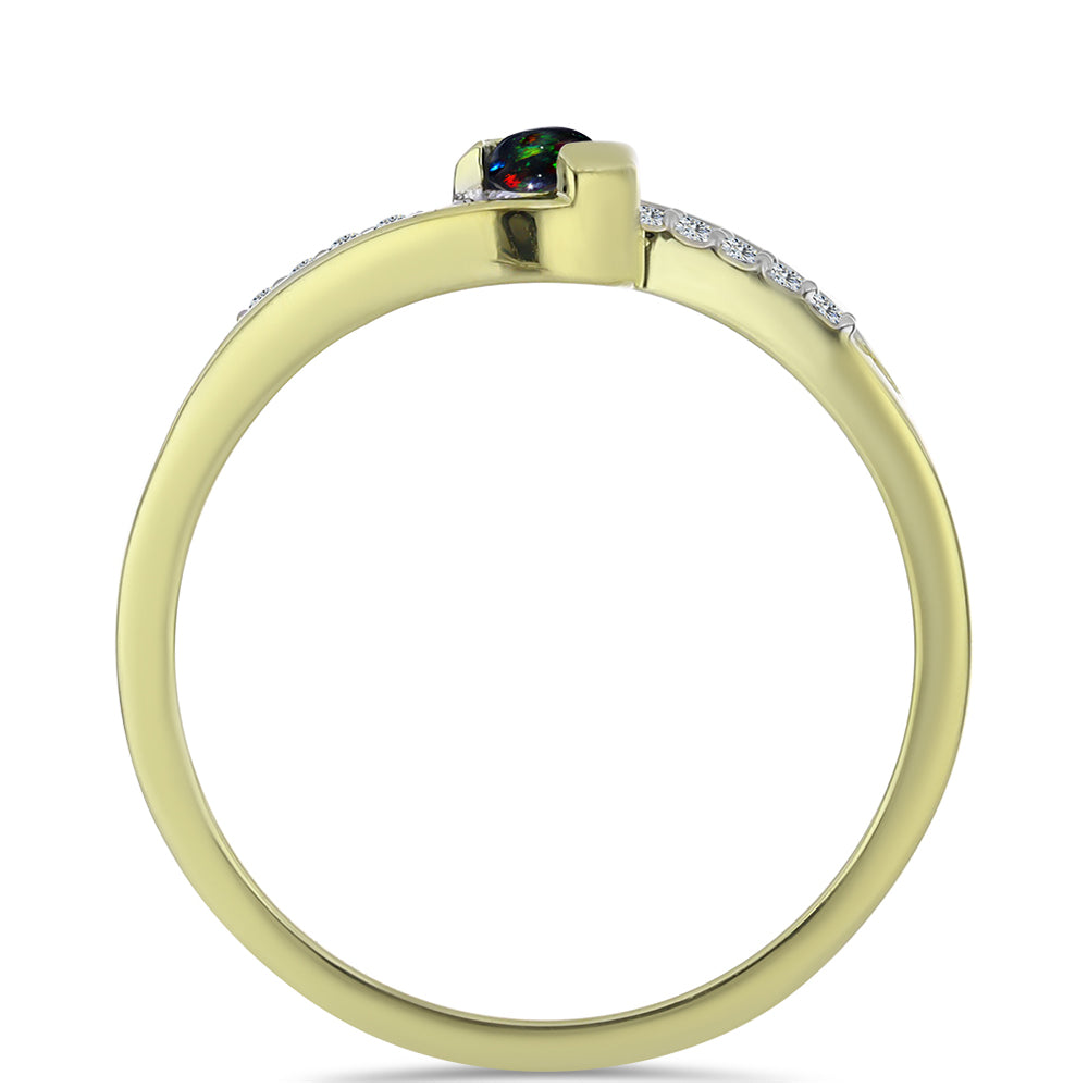 Anillo de Plata Bañada en Oro con Ópalo negro medianoche Lega Dembi de Ëtiopía y Topacio Blanco 3 