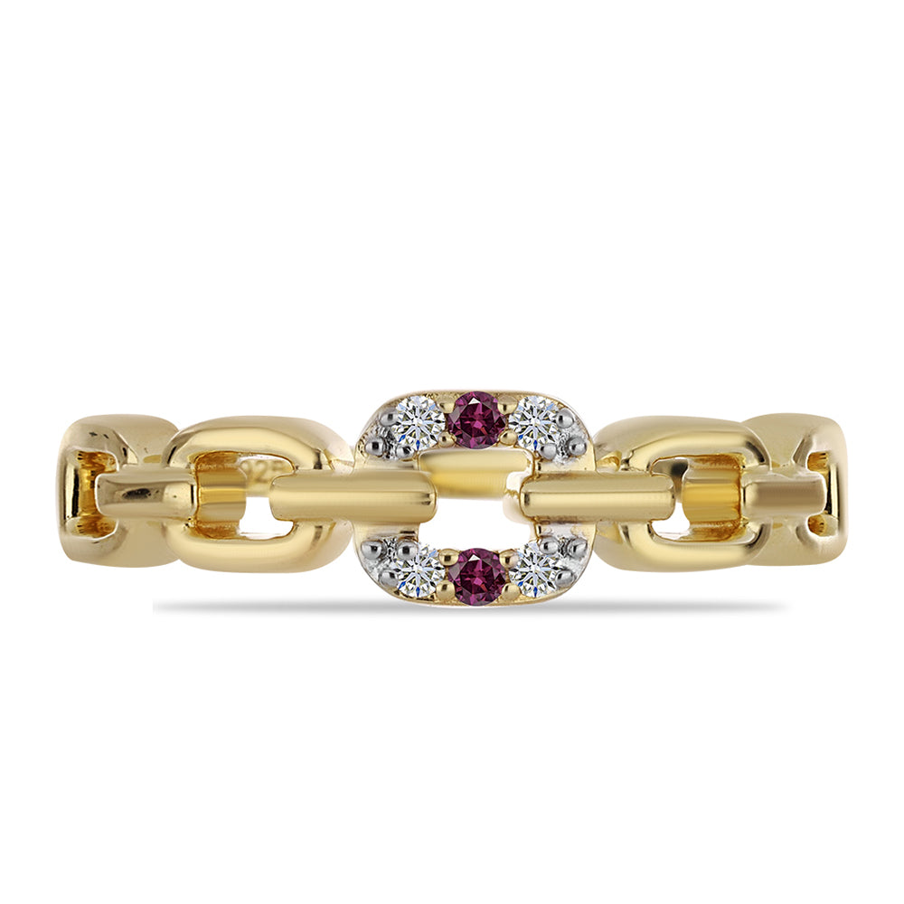 Anillo de Plata Bañada en Oro con Diamante Púrpura y Diamante blanco 1 