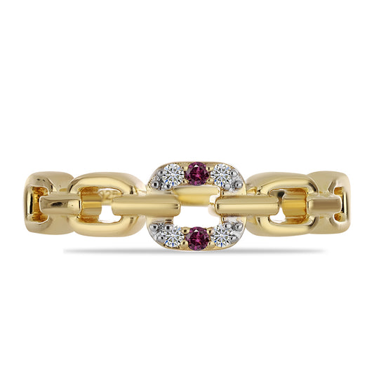 Anillo de Plata Bañada en Oro con Diamante Púrpura y Diamante blanco