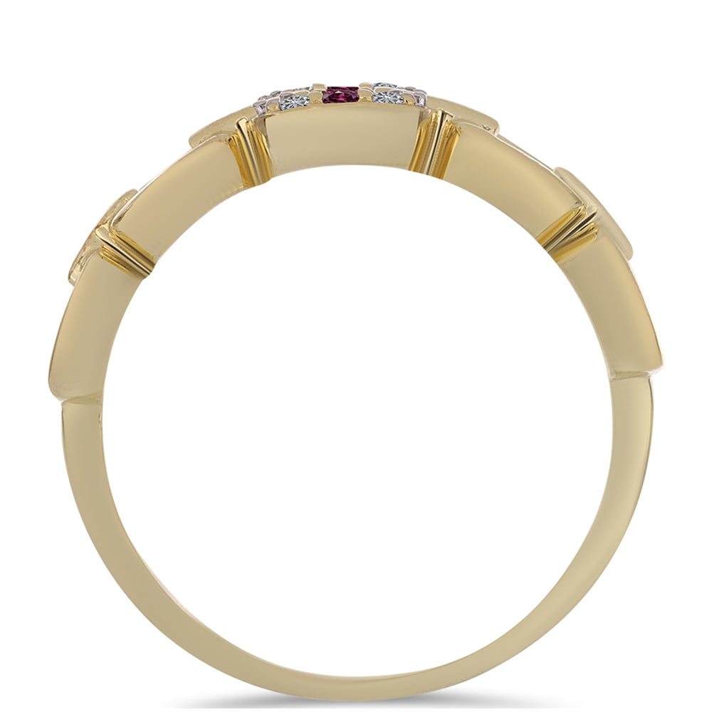 Anillo de Plata Bañada en Oro con Diamante Púrpura y Diamante blanco