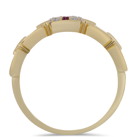 Anillo de Plata Bañada en Oro con Diamante Púrpura y Diamante blanco