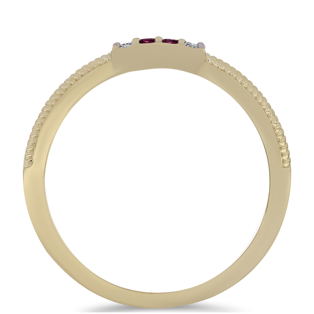 Anillo de Plata Bañada en Oro con Diamante Púrpura y Diamante blanco 3 