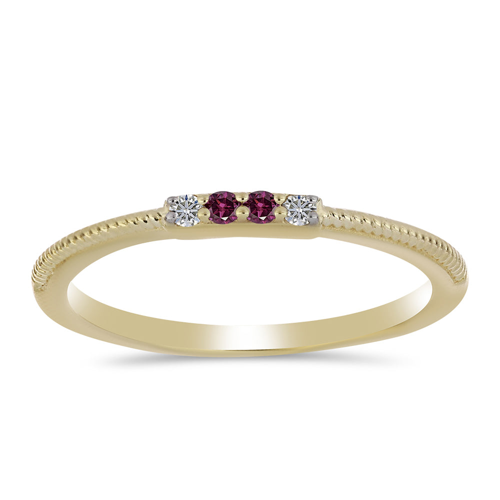 Anillo de Plata Bañada en Oro con Diamante Púrpura y Diamante blanco 1 