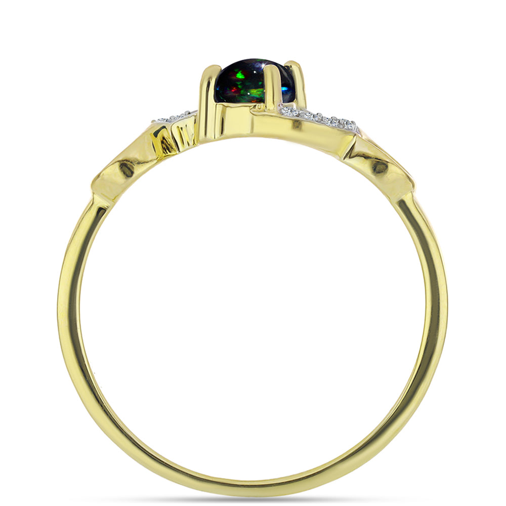 Anillo de Plata Bañada en Oro con Ópalo negro medianoche Lega Dembi de Ëtiopía y Topacio Blanco 2 