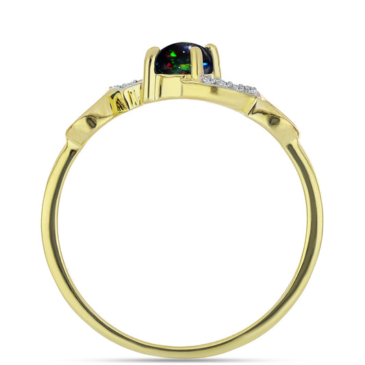 Anillo de Plata Bañada en Oro con Ópalo negro medianoche Lega Dembi de Ëtiopía y Topacio Blanco