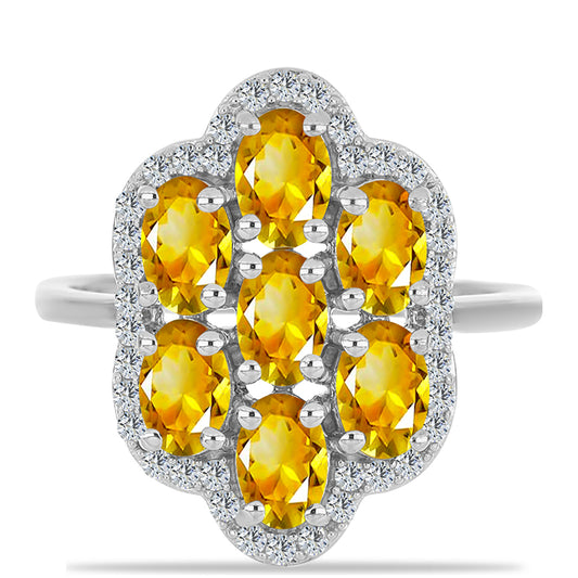 Anillo de Plata con Citrino de los Montes Urales y Topacio Blanco