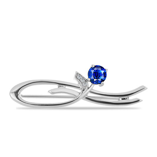 Broche de Plata con Zafiro Azul Australiano y Topacio Blanco
