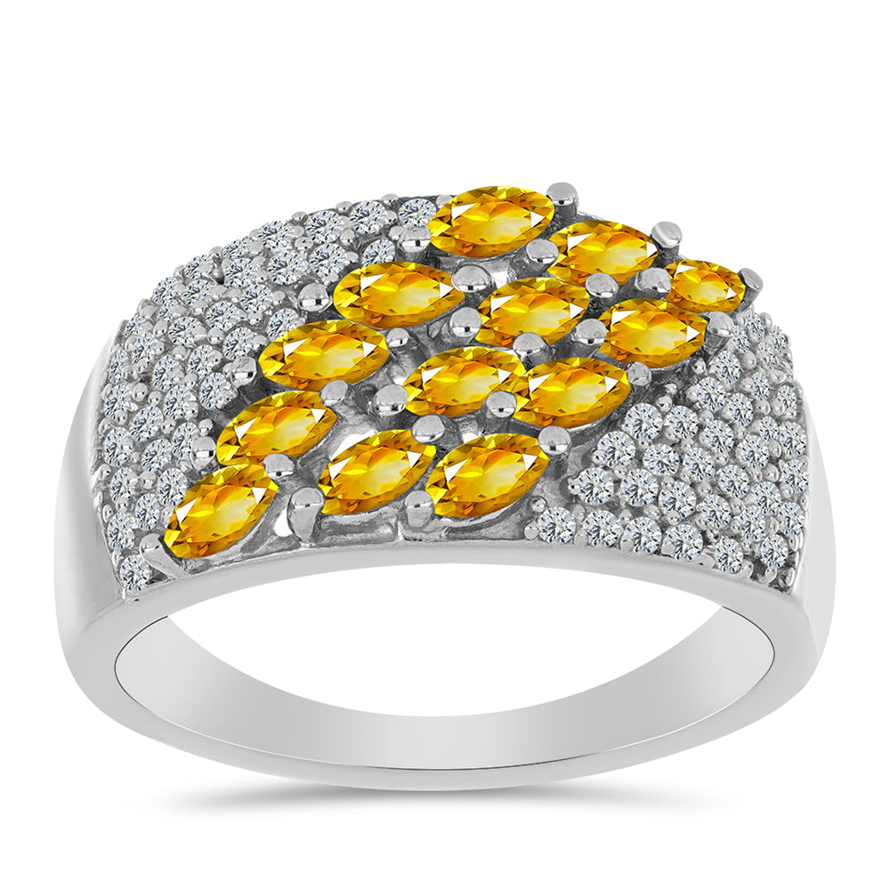 Anillo de Plata con Citrino de los Montes Urales y Topacio Blanco 3 
