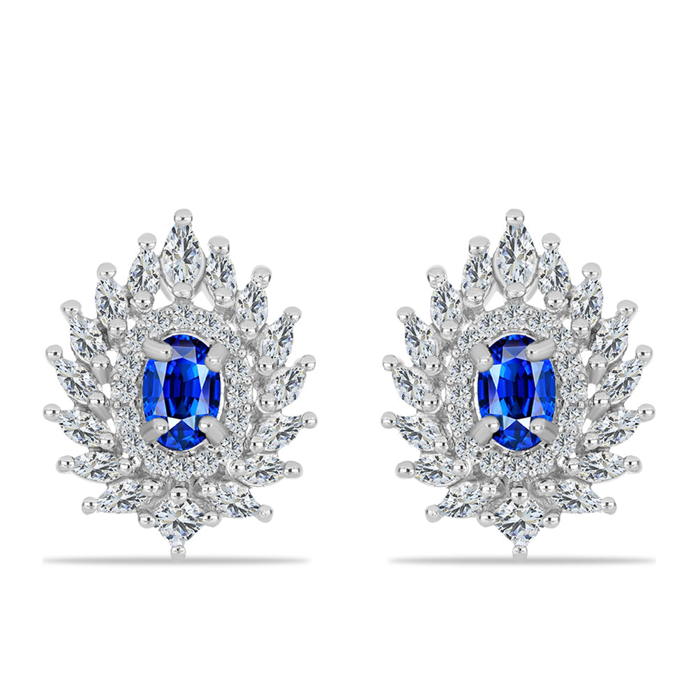 Pendientes de Plata con Zafiro Azul Australiano y Zircón Blanco 1 