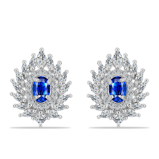 Pendientes de Plata con Zafiro Azul Australiano y Zircón Blanco