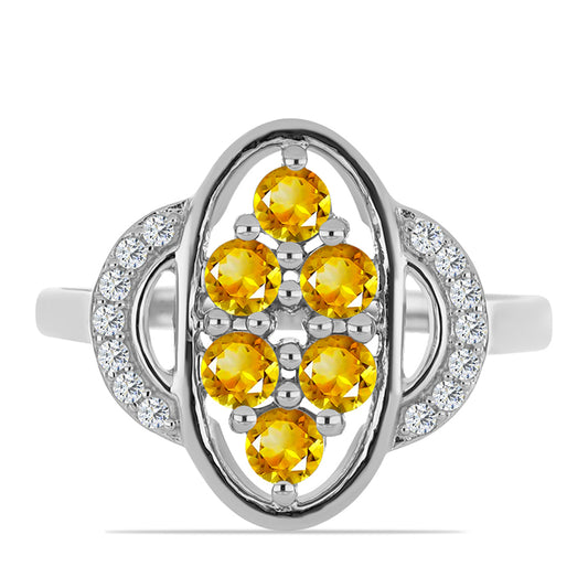 Anillo de Plata con Citrino de los Montes Urales y Topacio Blanco
