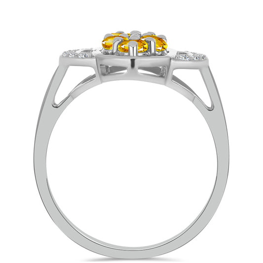 Anillo de Plata con Citrino de los Montes Urales y Topacio Blanco