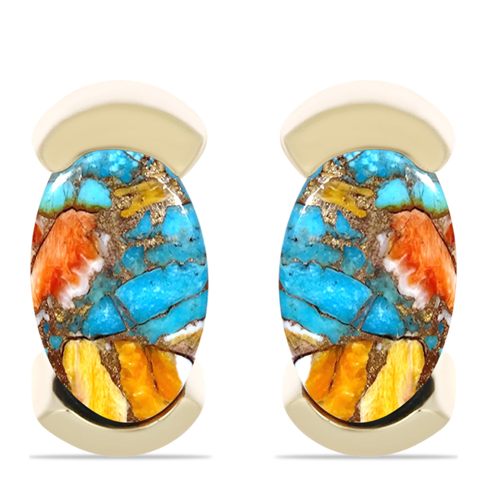 Conjunto de Plata Bañada en Oro con Turquesa Ostra ( Pendientes +Anillo +Colgante )