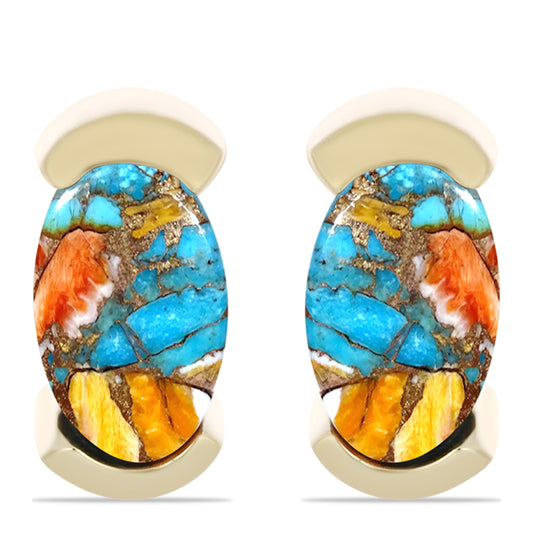 Conjunto de Plata Bañada en Oro con Turquesa Ostra ( Pendientes +Anillo +Colgante )