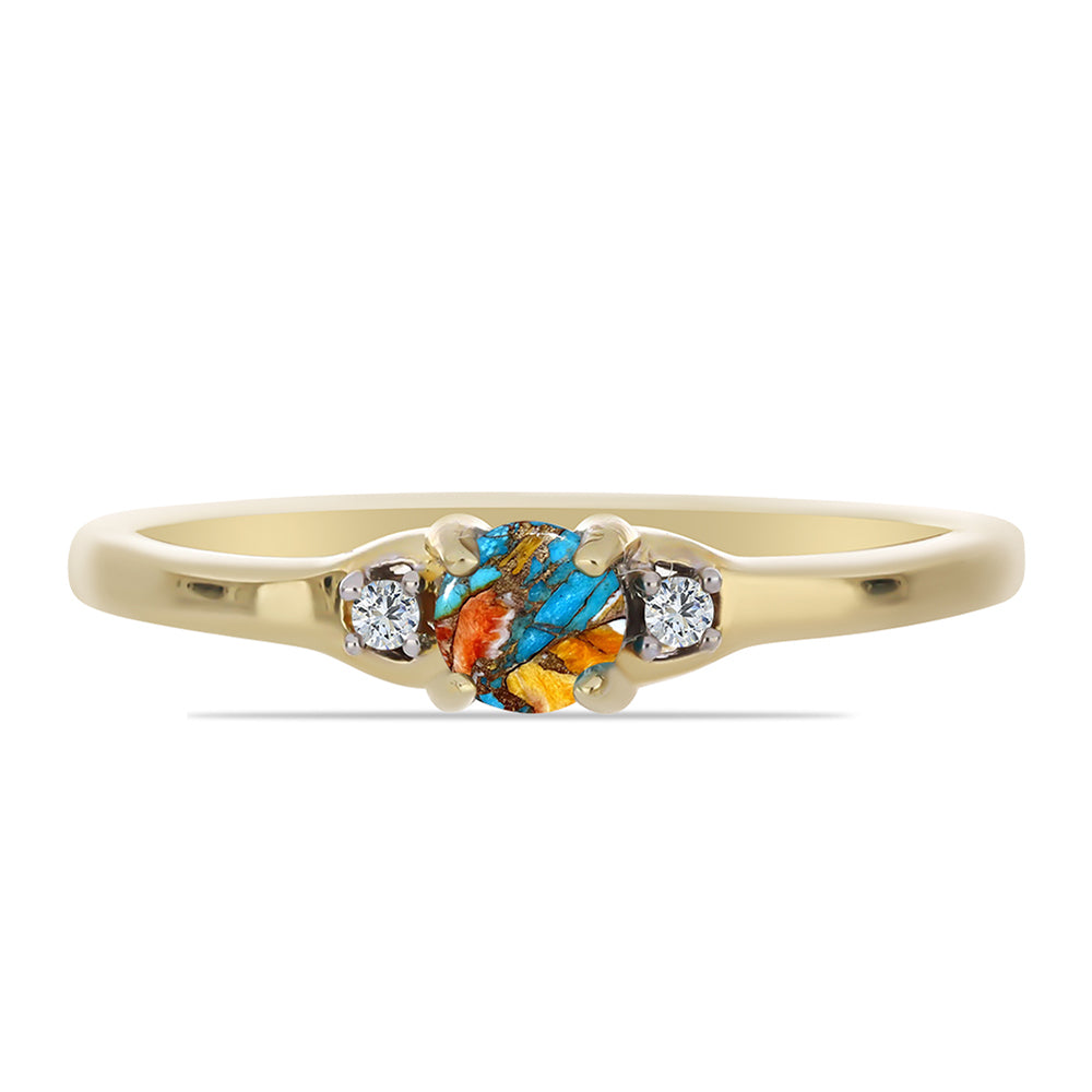 Anillo de Plata Bañada en Oro con Turquesa Ostra y Topacio Blanco