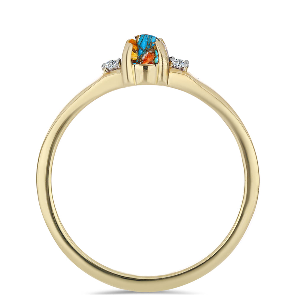 Anillo de Plata Bañada en Oro con Turquesa Ostra y Topacio Blanco