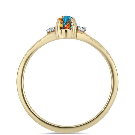 Anillo de Plata Bañada en Oro con Turquesa Ostra y Topacio Blanco