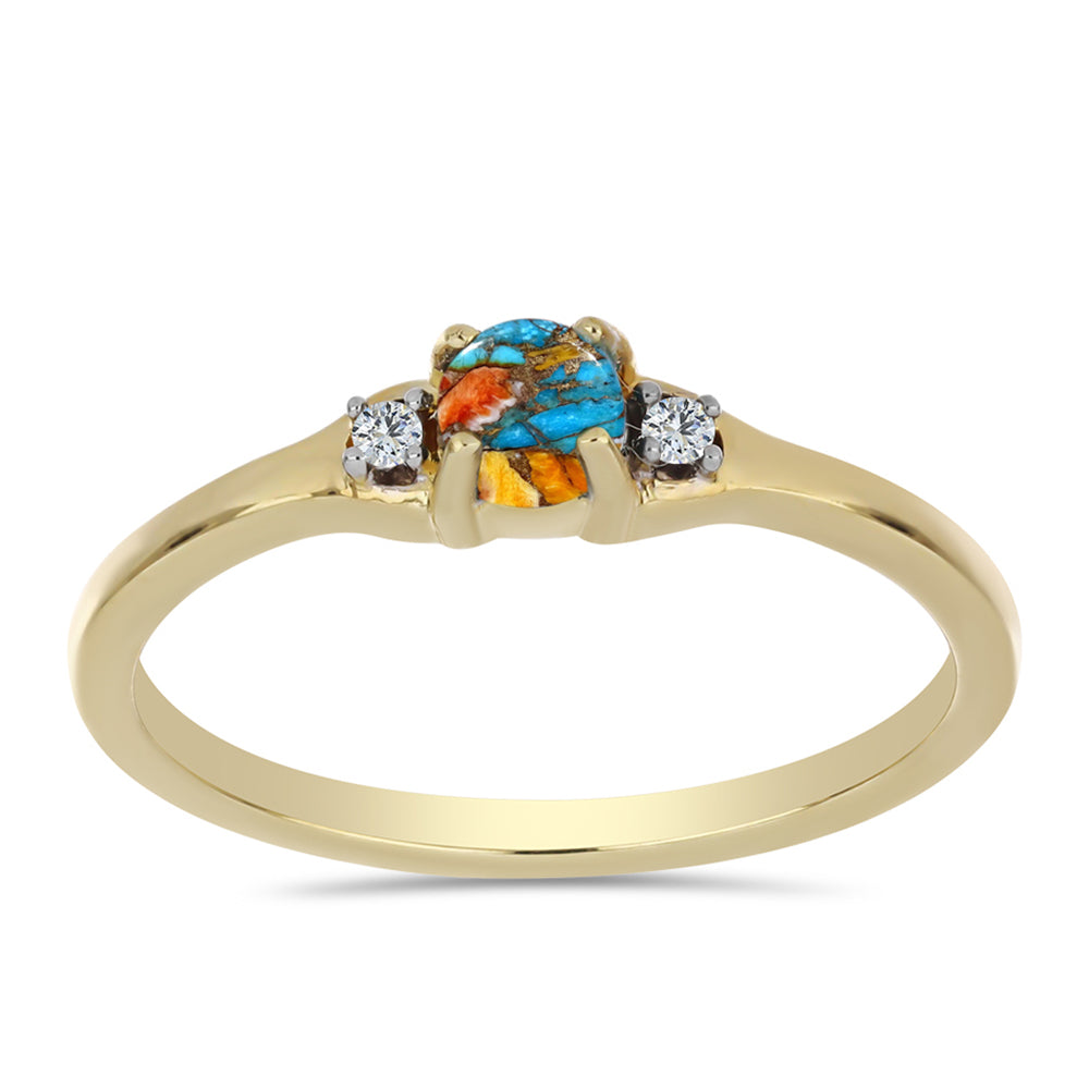 Anillo de Plata Bañada en Oro con Turquesa Ostra y Topacio Blanco