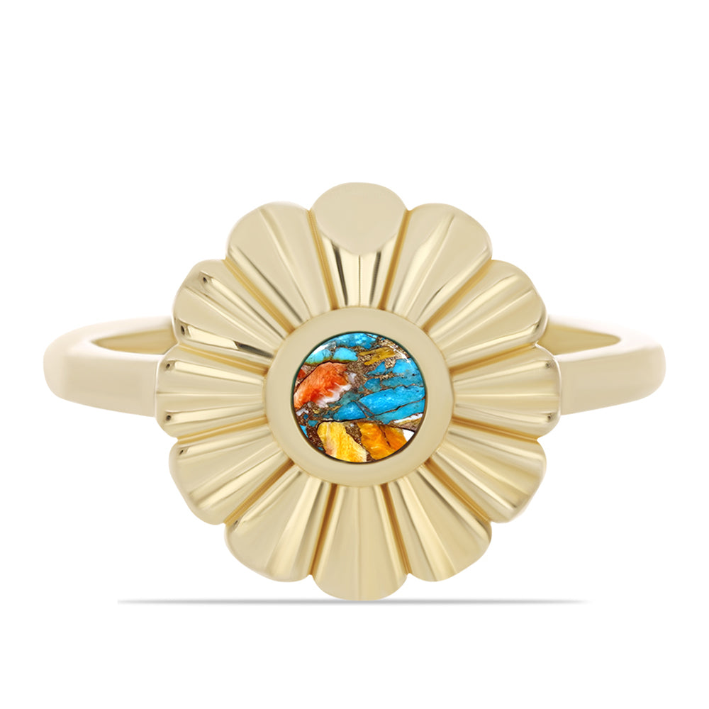 Anillo de Plata Bañada en Oro con Turquesa Ostra 1 