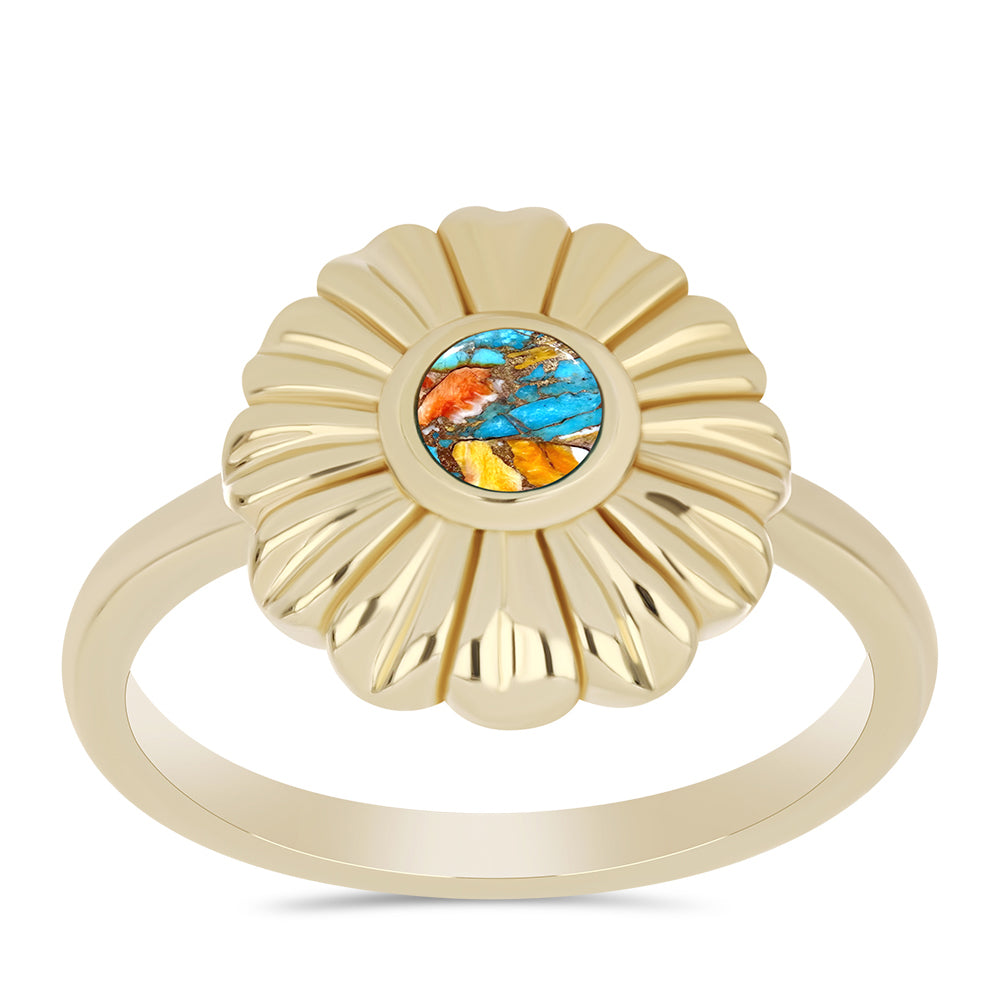 Anillo de Plata Bañada en Oro con Turquesa Ostra 3 