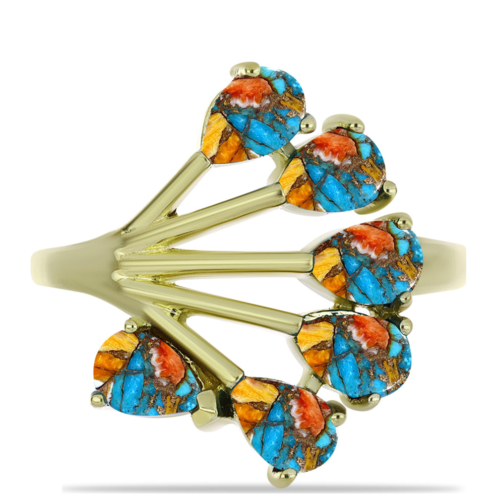 Anillo de Plata Bañada en Oro con Turquesa Ostra 1 