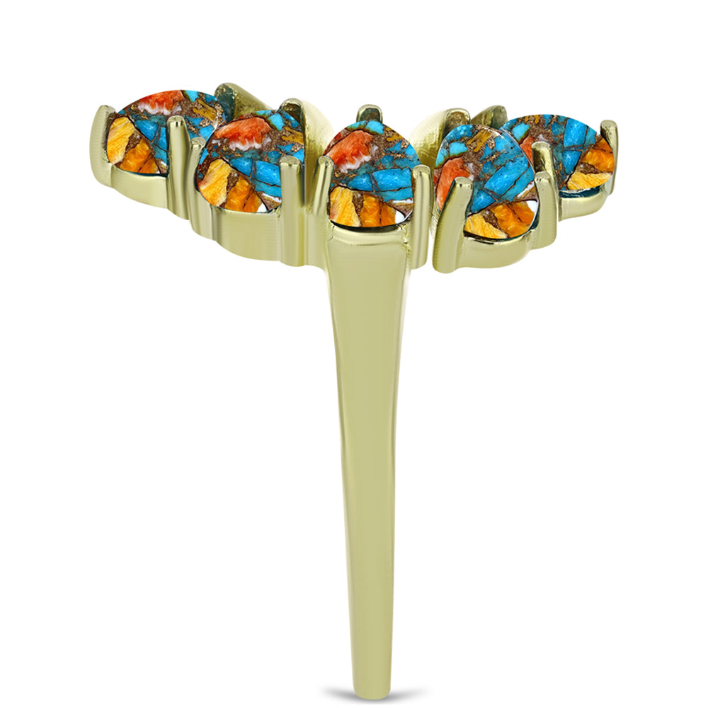 Anillo de Plata Bañada en Oro con Turquesa Ostra 4 