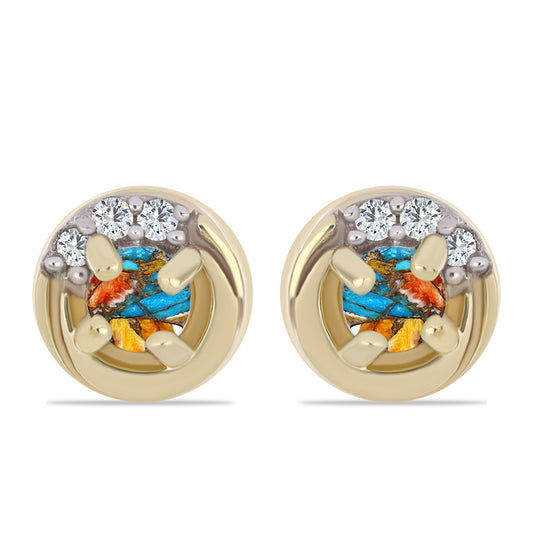 Pendientes de Plata Bañada en Oro con Turquesa Ostra y Topacio Blanco