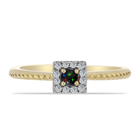 Anillo de Plata Bañada en Oro con Ópalo negro medianoche Lega Dembi de Ëtiopía y Topacio Blanco